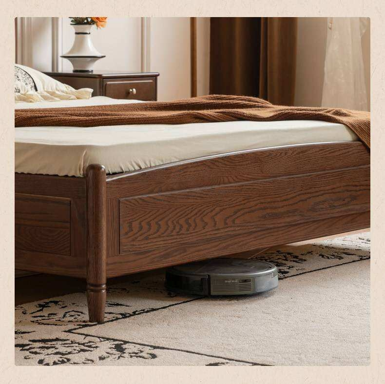 Oak Solid Wood Box Bed with Upholstered Vertical Channel Tufted Arched Headboard