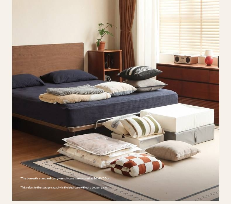 Oak Solid Wood Mid-Century Floating Storage Bed with Lift-Up Storage Box