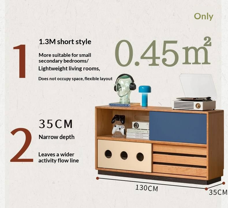 Cherry Solid Wood Vintage TV Stand with Wall-Mounted Tall Cabinet Design