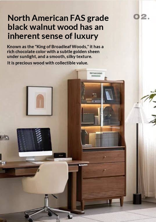 Black Walnut Solid Wood Bookcase with Interior Lighting