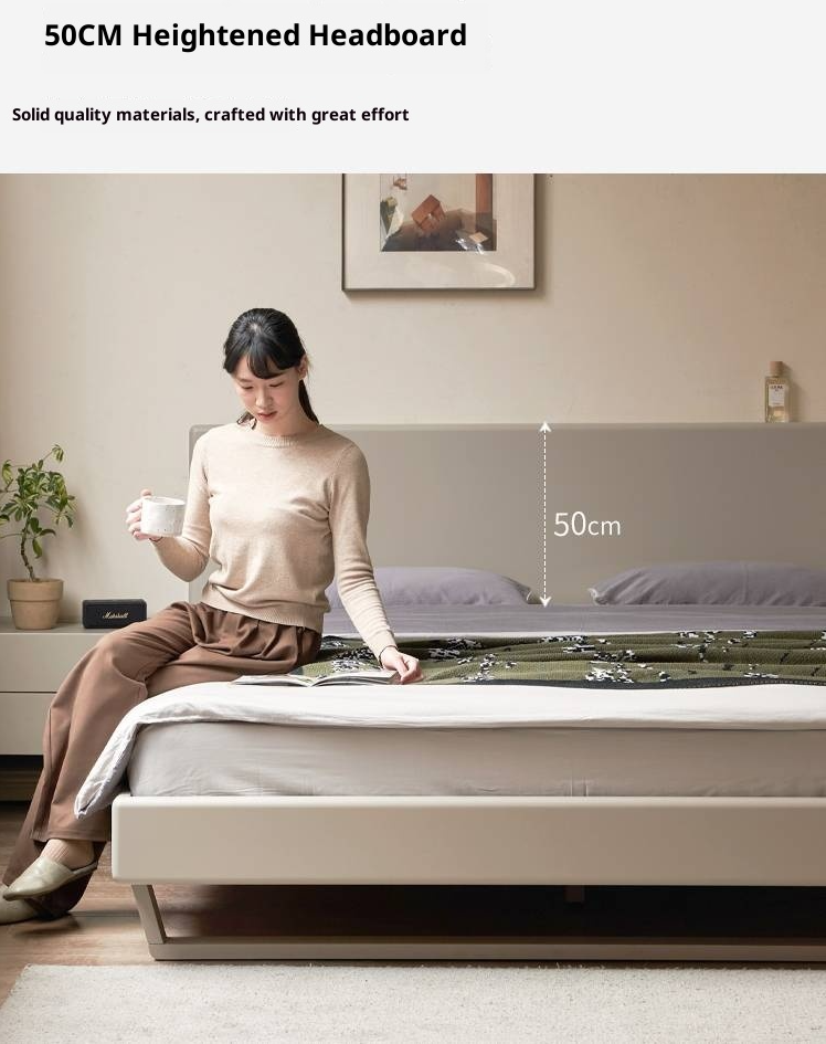 Poplar Solid Wood Floating Bed with Lights, Modern Minimalist