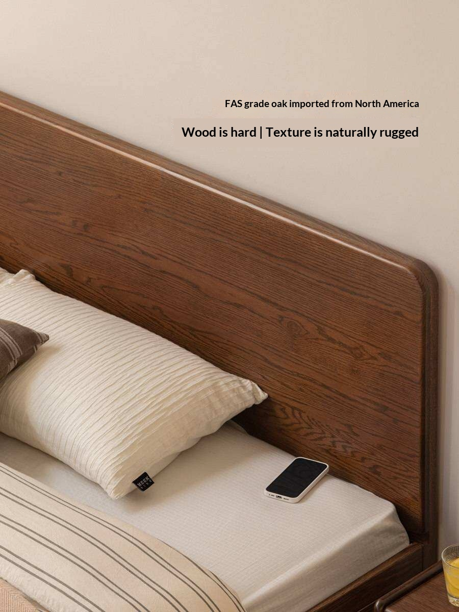 Oak Solid Wood Storage Bed with Gas Lift and Flat Panel Headboard