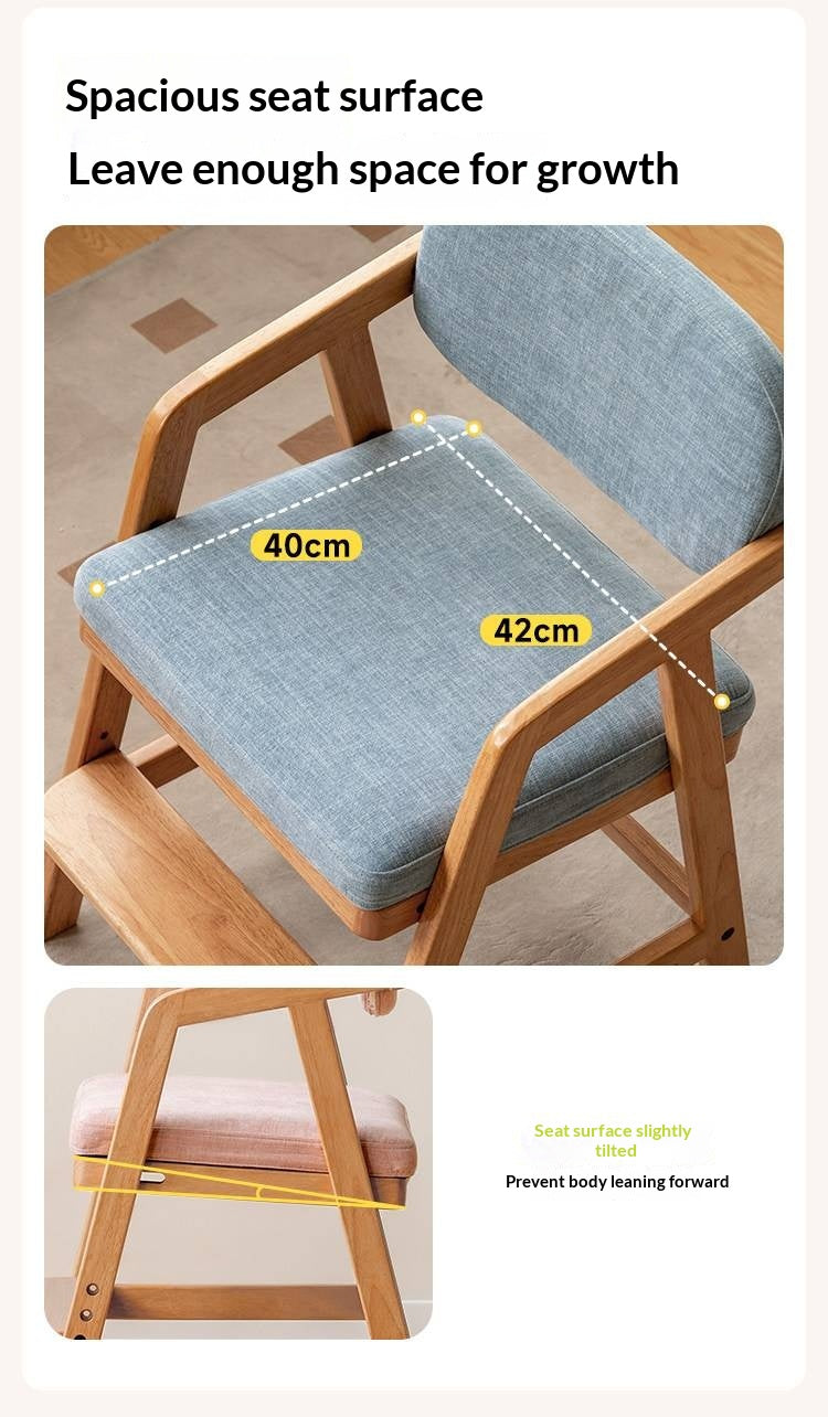 Solid RubberWood Kids Adjustable Height Desk Chair with Footrest