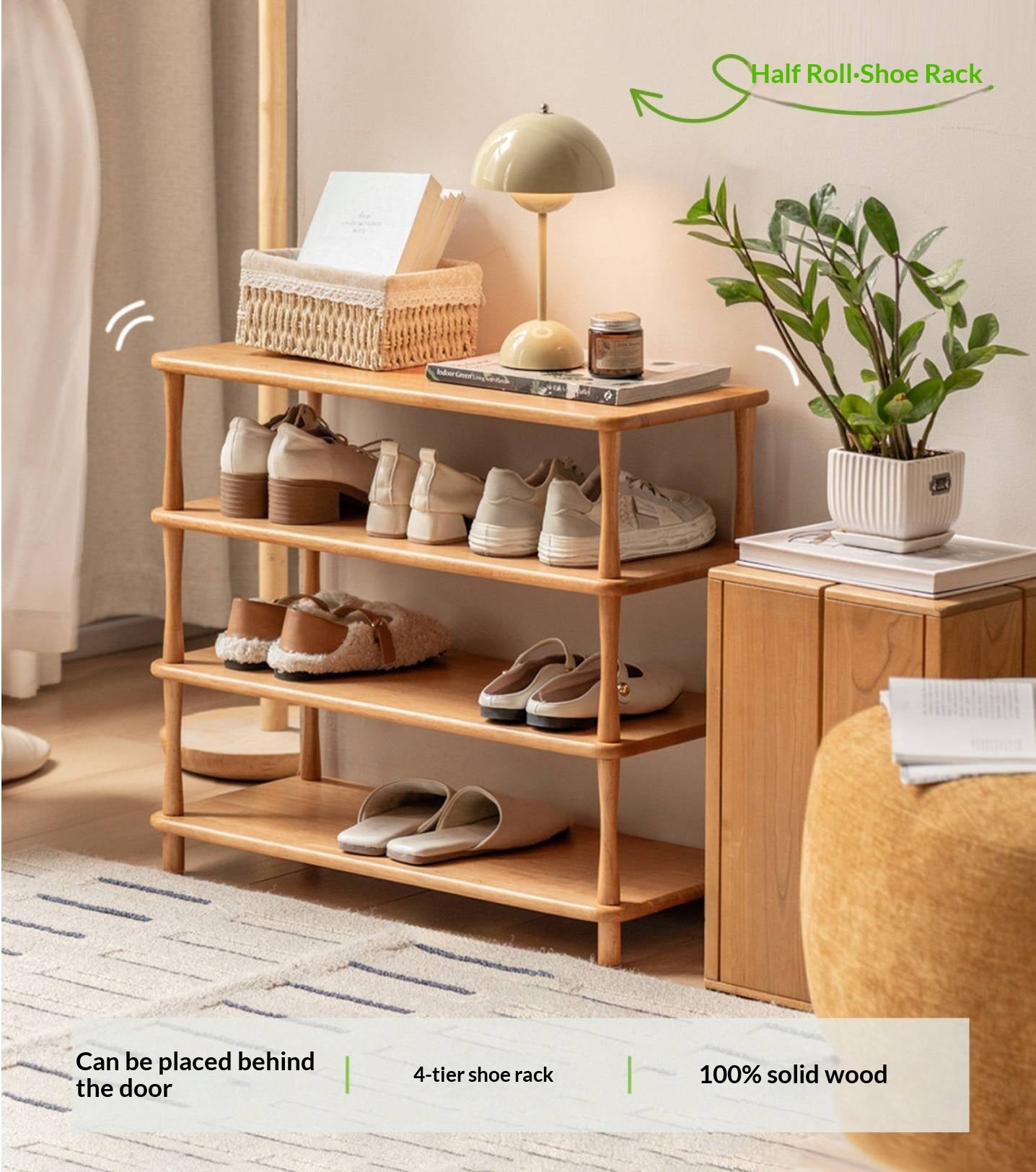 Rubberwood Solid Wood Shoe Rack Multi Layer Storage Organizer
