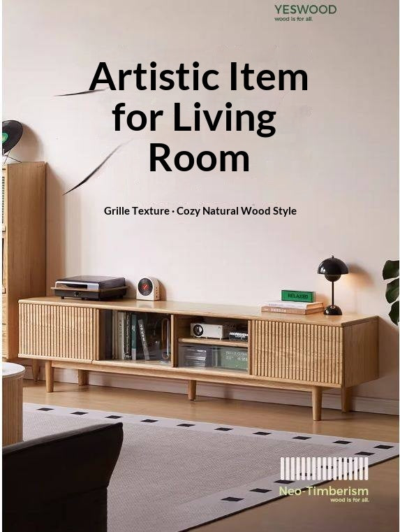 Oak Solid Wood Wall-Mounted TV Stand with Modern Minimalist Storage.