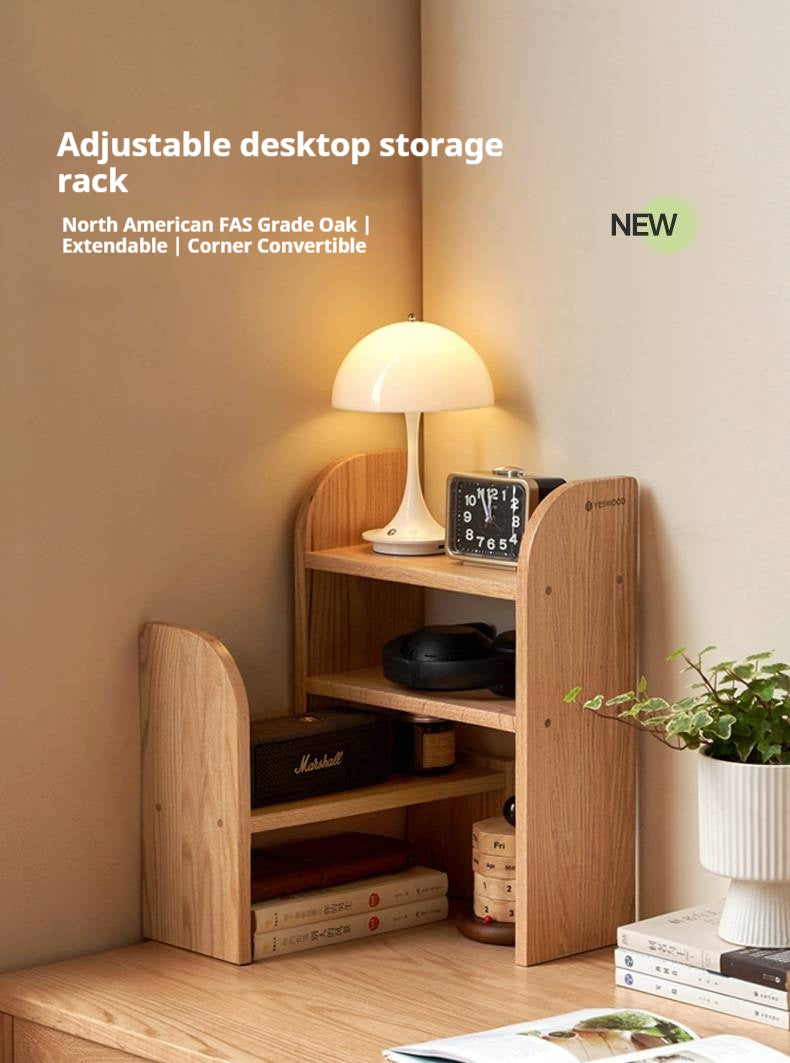 Solid Rubberwood, Oak Solid Wood Bookshelf Retractable