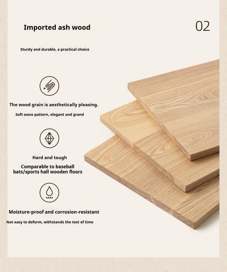 Ash Solid Wood Bed — Modern Minimalist Large Slab Design with Luminous Features