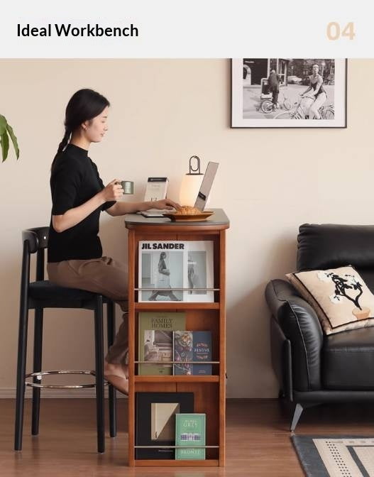 Tulipwood Solid Wood Vintage Style Stone Slab Bar Table