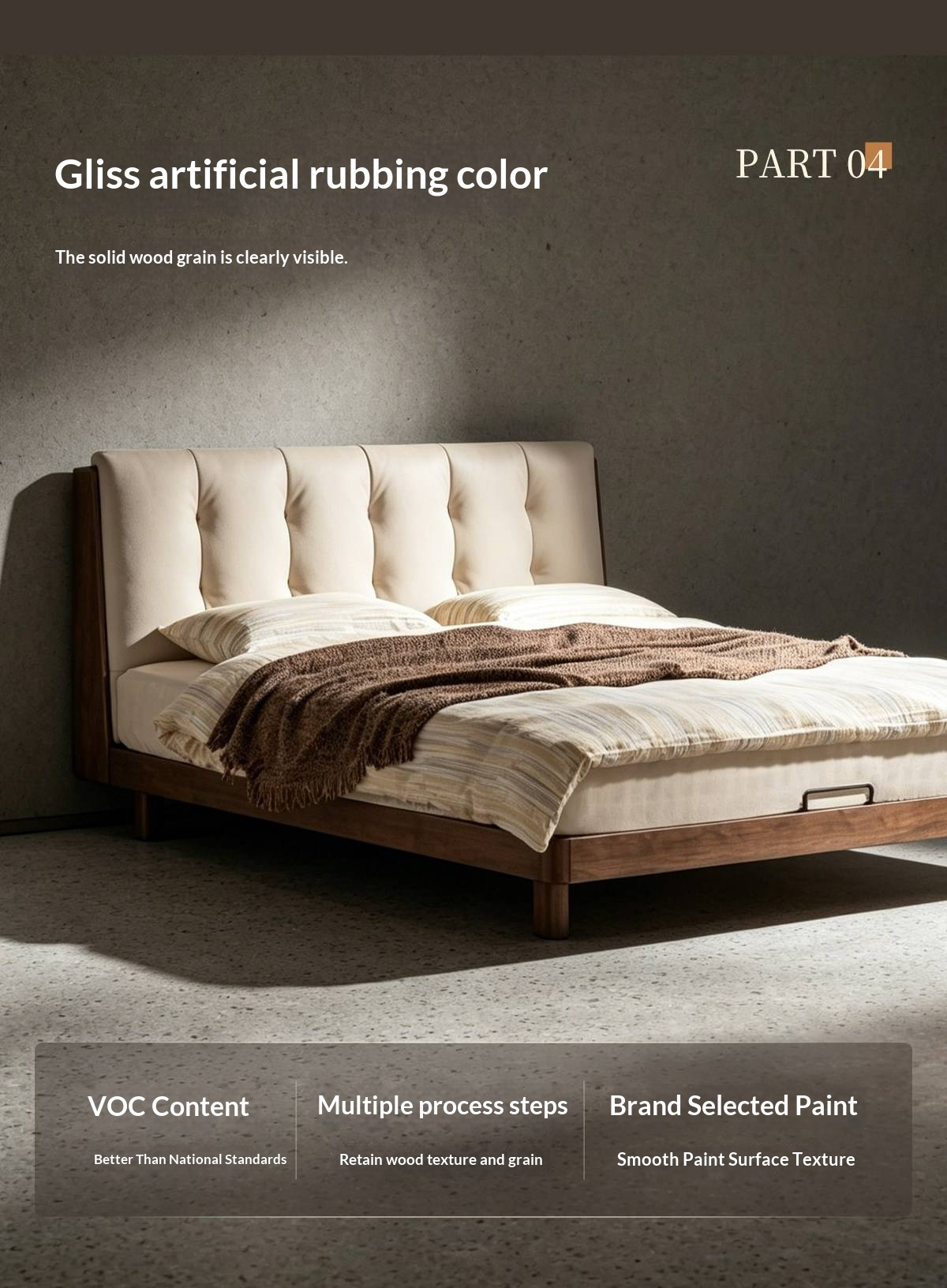 Rubberwood Solid Wood Italian Style Bed with Leather Headboard and Soft Goose Down Cushion