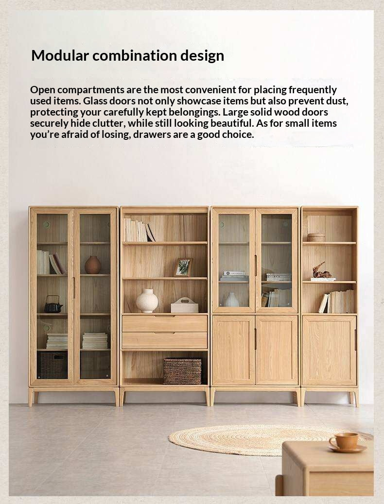 Ash Solid Wood Floor-Standing Bookcase Whole Wall Free Combination Bookshelf