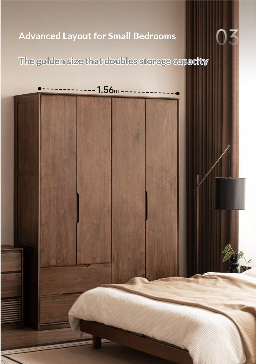 Black Walnut, Sandalwood Solid Wood Large Wardrobe