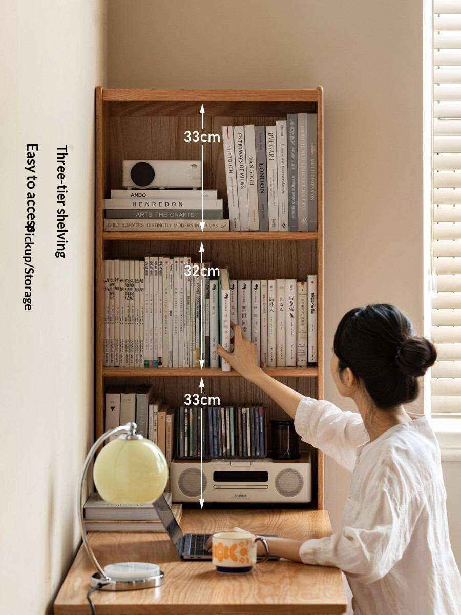 Oak Solid Wood, Solid Rubberwood Bookcase, Floor-Standing Storage Cabinet