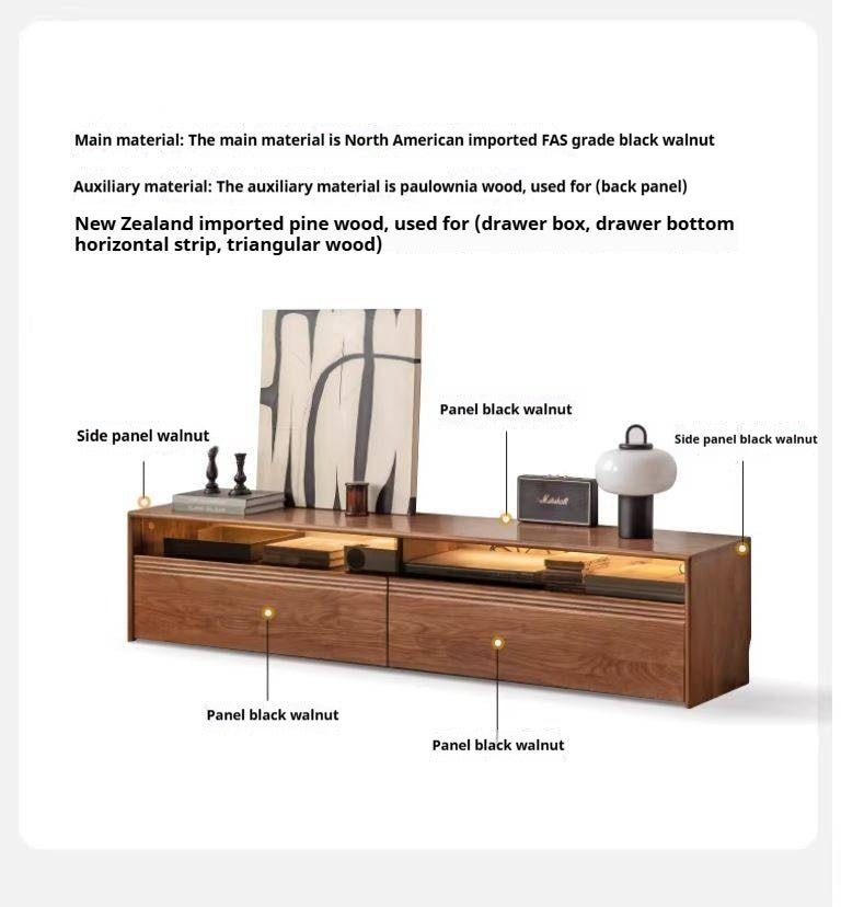 Black Walnut, Oak Solid Wood TV Cabinet LED Light Floor Cabinet.