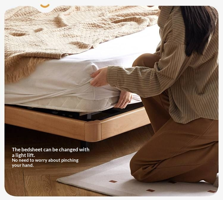 Beech Solid Wood Platform Bed, Headboard-Free Bed, Flush-Edge Floating Bed