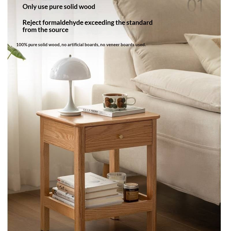 Oak, Beech Solid Wood, Solid RubberWood Nightstand.
