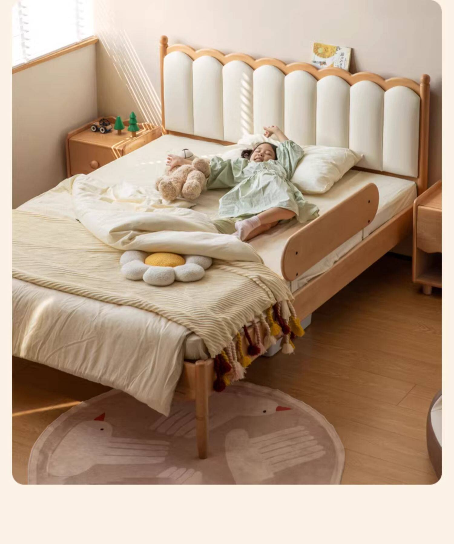 Oak, Beech Children's Bed — Simple Design with Soft-Padded Headboard