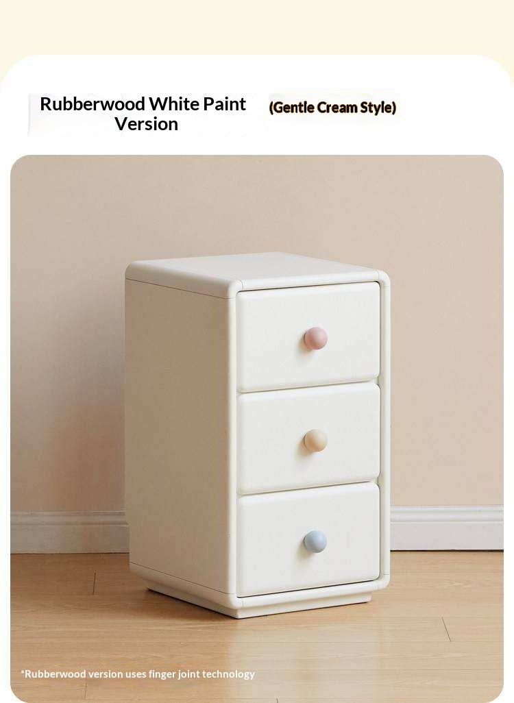 Solid Rubberwood, Beech Solid Wood Cream Style Ultra-narrow Children's Nightstand