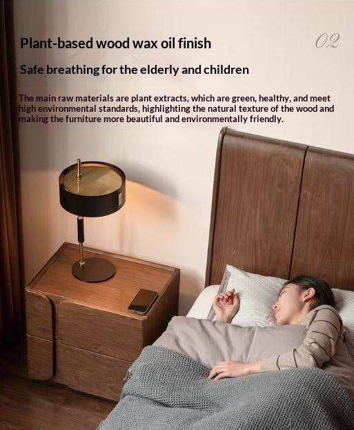 Black Walnut Solid Wood Nightstand with Light Luxury Storage Cabinet