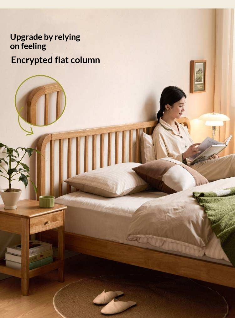 European Beech,Rubberwood Solid Wood Bed Modern Simple
