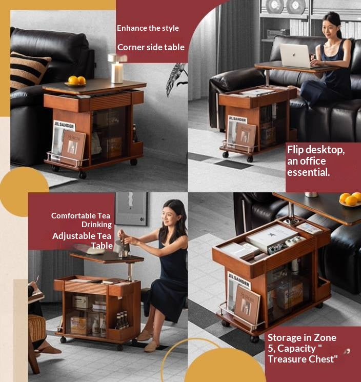 Poplar Solid Wood Elevating Rock Board Side Table