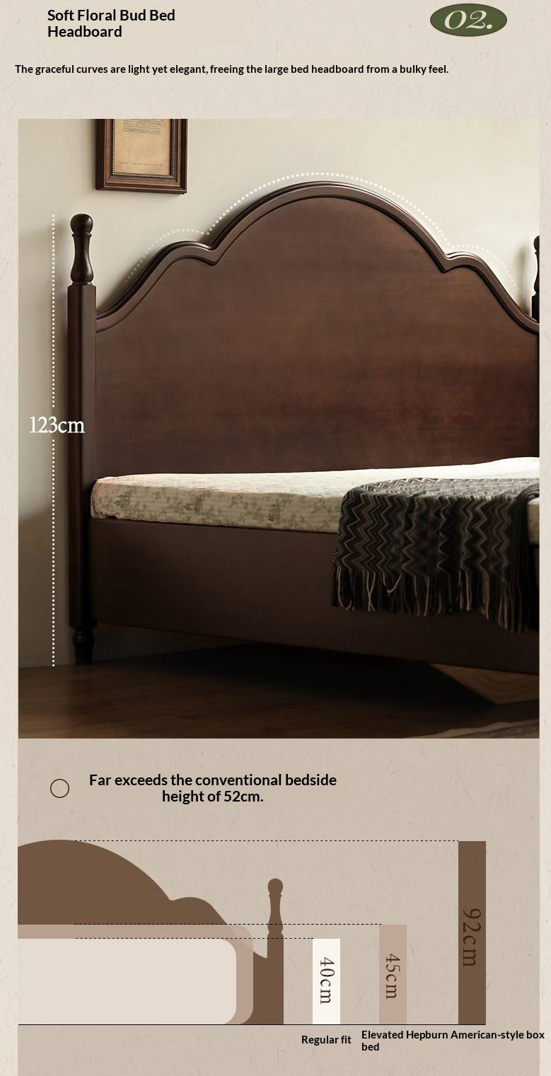 Poplar Solid Wood Box Bed — American Retro Vintage Style Off-the-Ground Box Bed