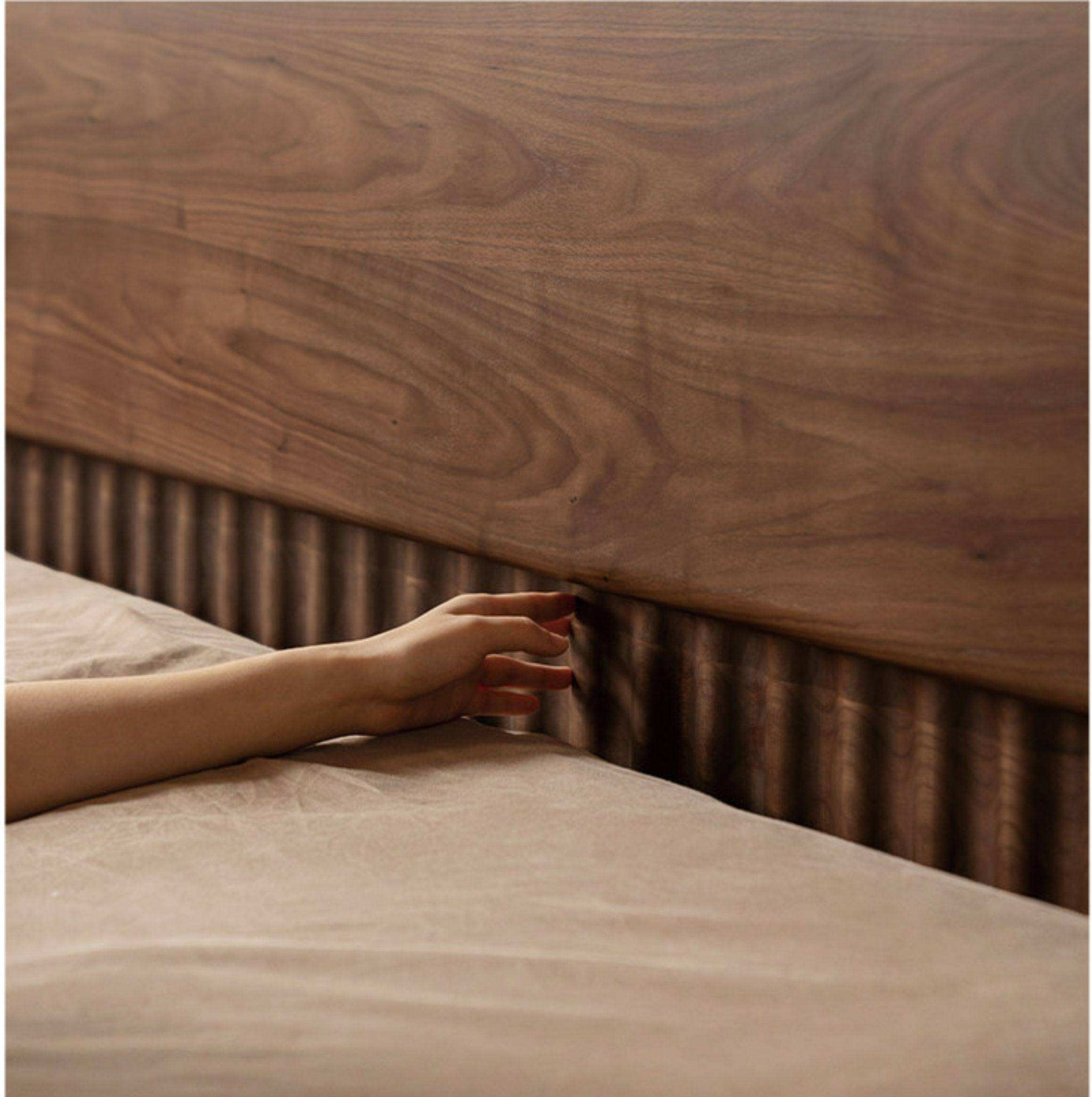Black Walnut Solid Wood Bed with Italian Light Luxury Design