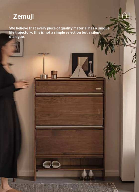 Black Walnut Solid Wood Flip Door Shoe Cabinet, Italian Style Entryway Storage Organizer