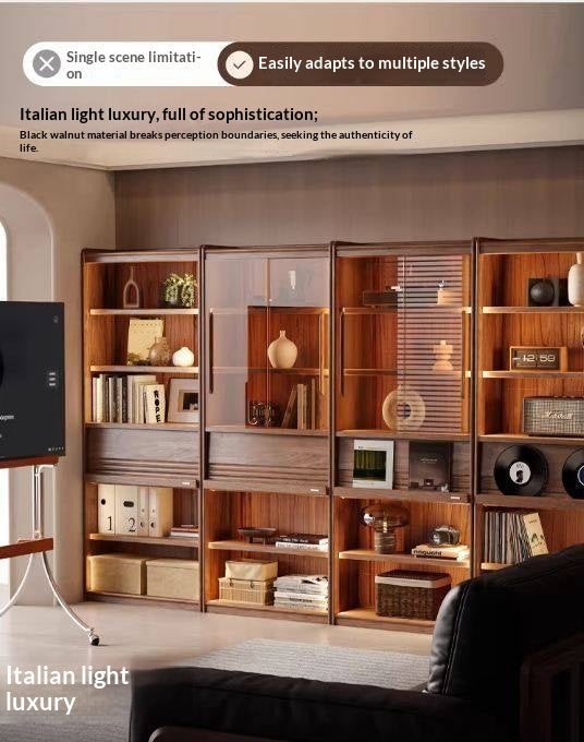 Black Walnut Solid Wood Combination Bookcase with Floor Display and Luxury Storage