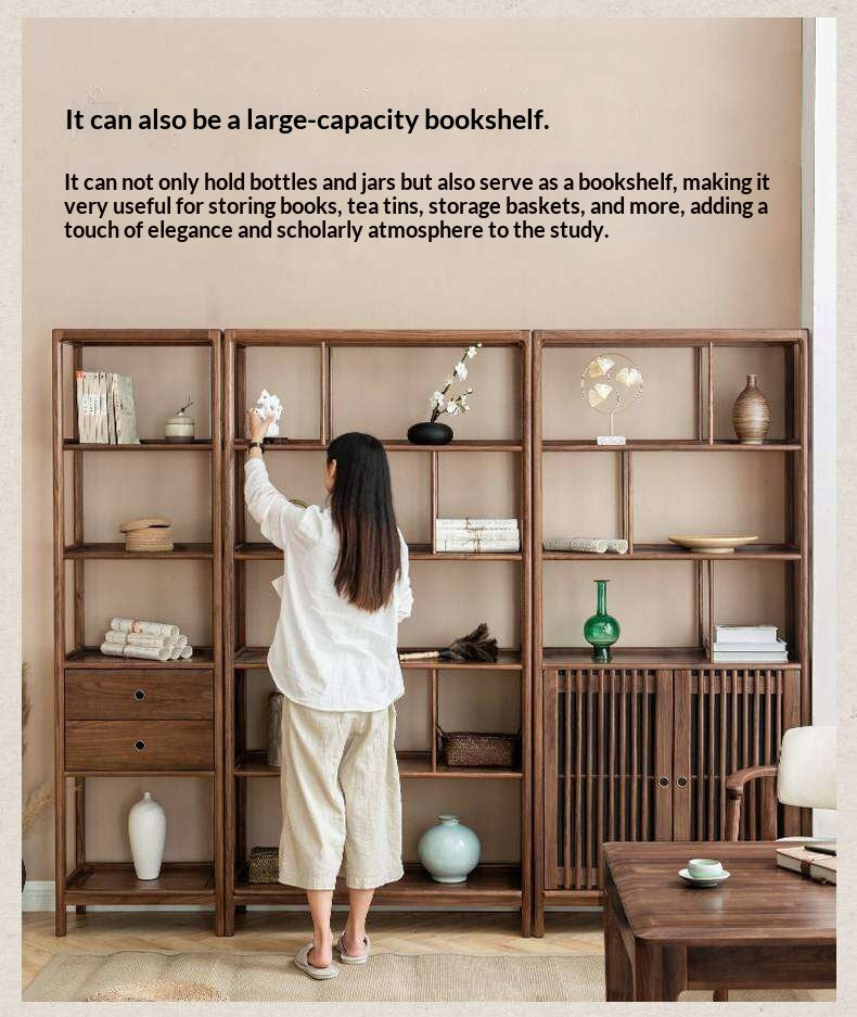 Black Walnut, Ash Solid Wood Bookshelf Combined Bookcase Display Cabinet Wall Shelf
