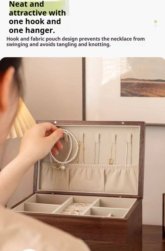 Black Walnut Solid Wood Jewelry Box with Large Capacity for Earrings and Necklaces