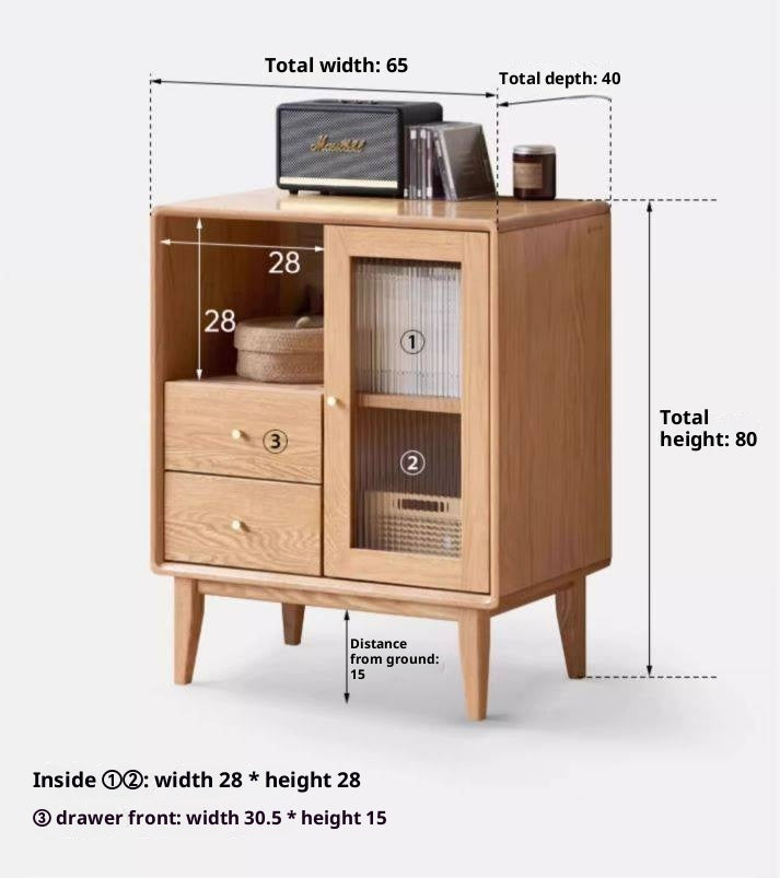 Oak, Beech Solid Wood, Solid Rubberwood Side Cabinet Nordic Style