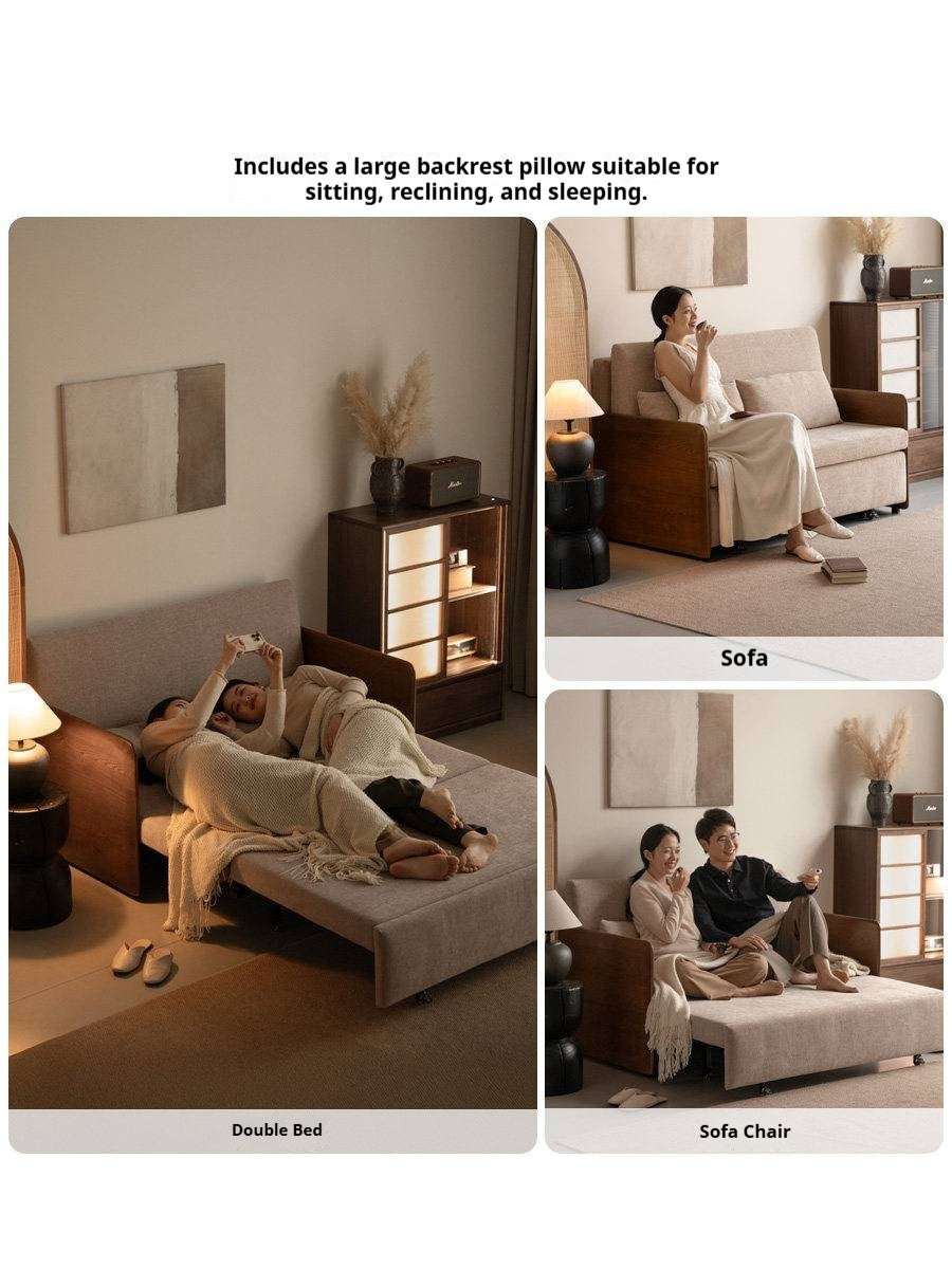 Ash Solid Wood Convertible Sofa Bed with Wood Frame and Adjustable Backrest on Wheels