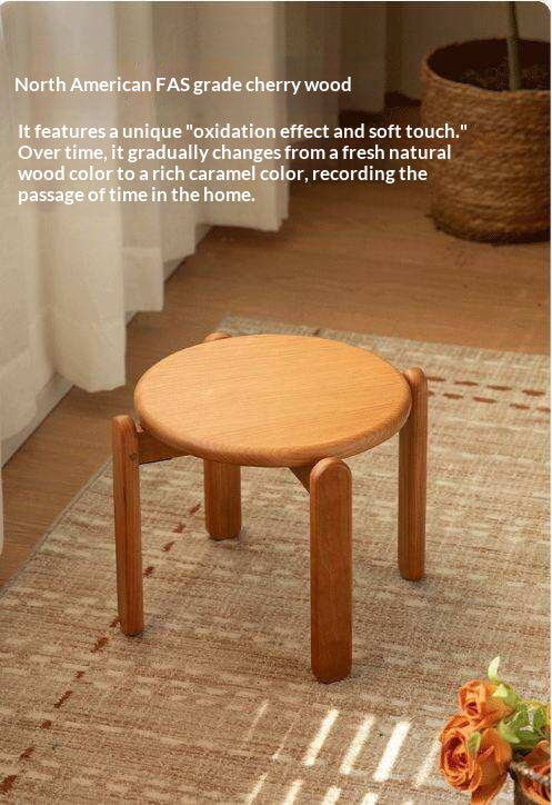 Black Walnut, Cherry Solid Wood Stacked Round Stool