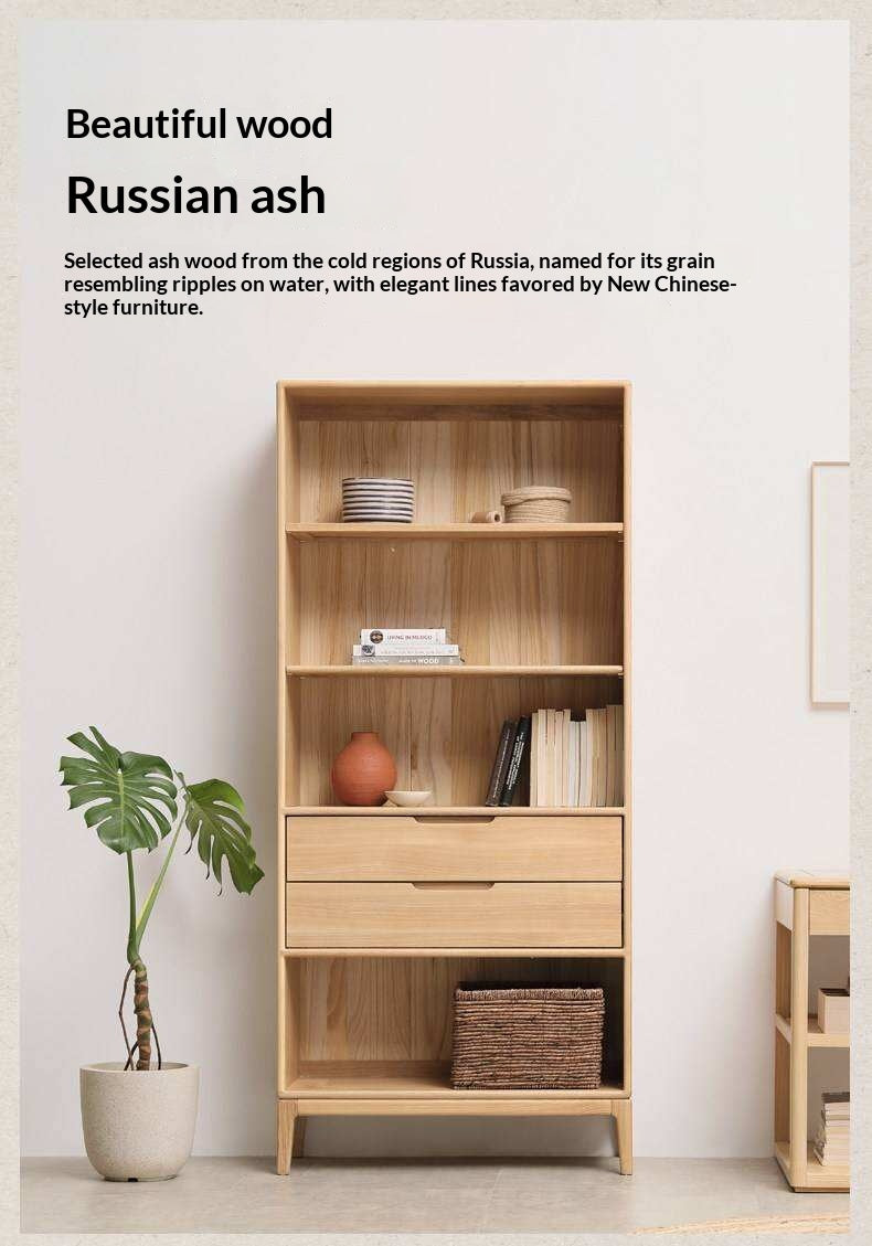 Ash Solid Wood Floor-Standing Bookcase Whole Wall Free Combination Bookshelf