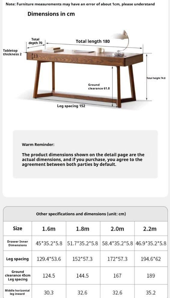 Black Walnut, Oak Solid Wood Italian Light Luxury Office Desk