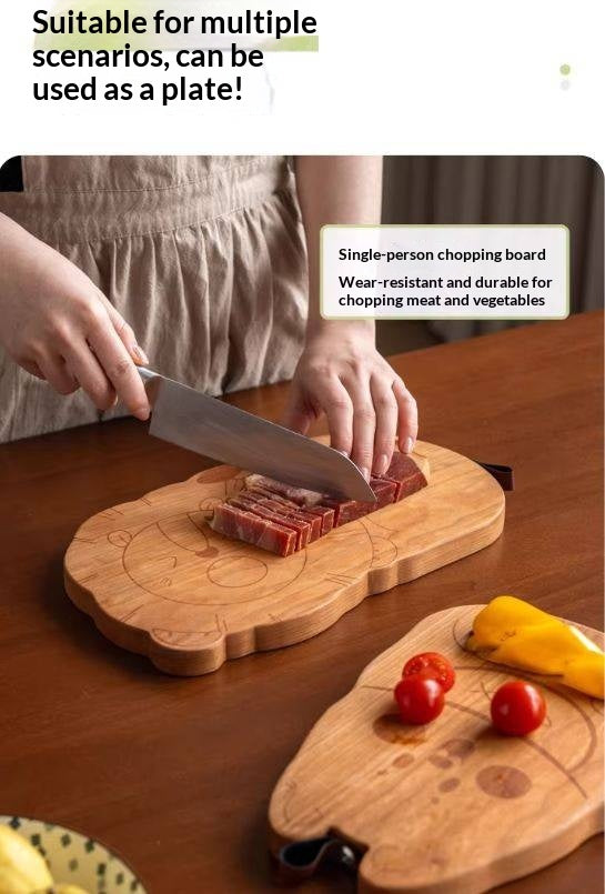 Cherry Solid Wood Pet-Shaped Cutting Board and Baby Food Plate
