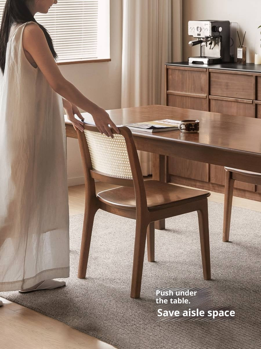 Set 4 pcs Black Walnut, Oak, Beech, Sandalwood Solid Wood Retro Rattan Chair