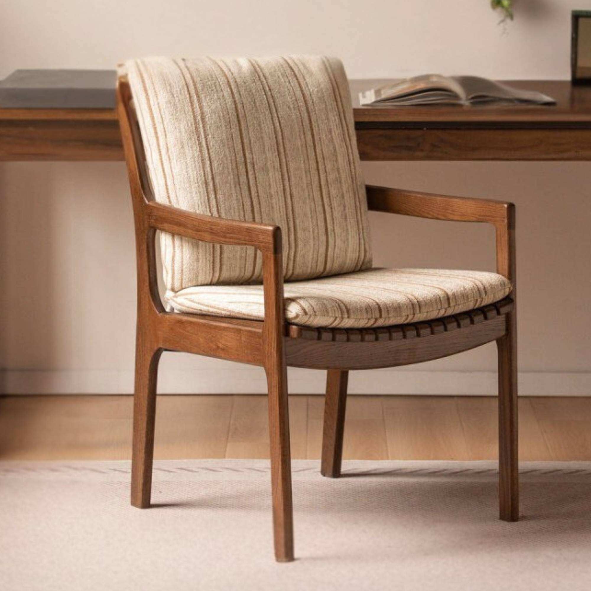 Oak Solid Wood Armchair, dual Reading Chair with Sculpted Back, Home Office Desk Chair