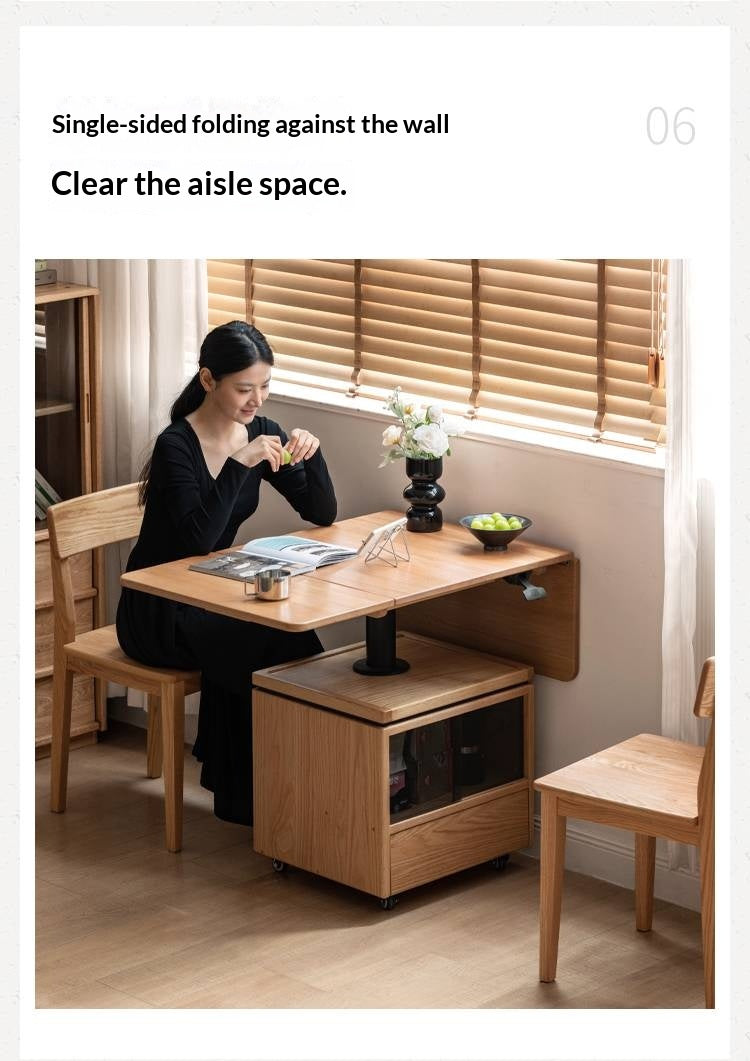 Oak Solid Wood Modern Mobile Elevating Coffee Table