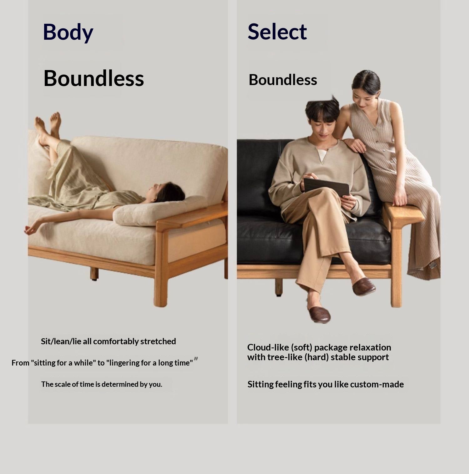 Oak, Ash Solid Wood Wabi Sabi Style Genuine Leather Sofa, fabric sofa