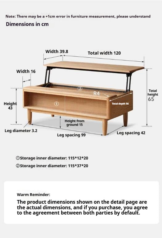Oak Solid Wood Lift Top Coffee Table