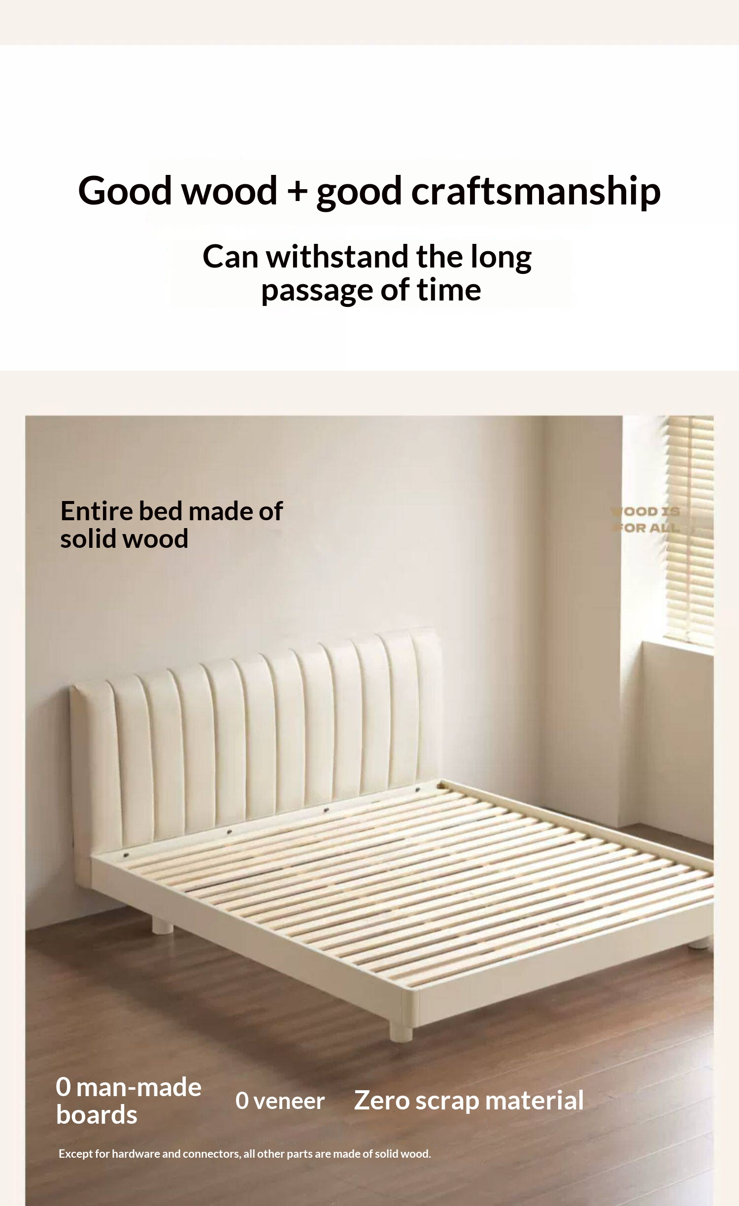 Oak,Rubber Wood Solid Wood Cream Suspended Genuine Leather Technology Fabric Soft Wrapped Bed