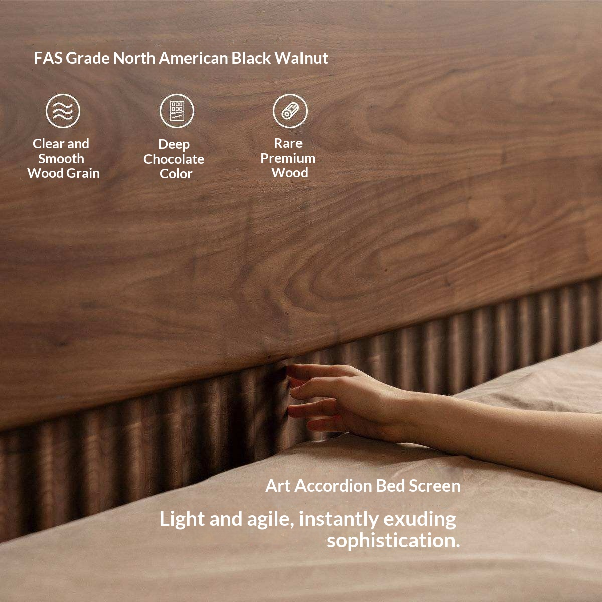 Black Walnut Solid Wood Bed with Italian Light Luxury Design