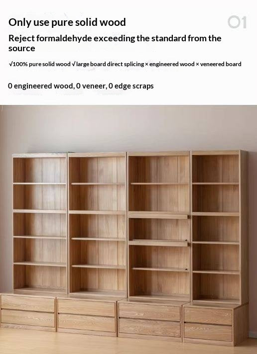 Ash Solid Wood Wall-Mounted Bookcase with Integrated Study Shelf