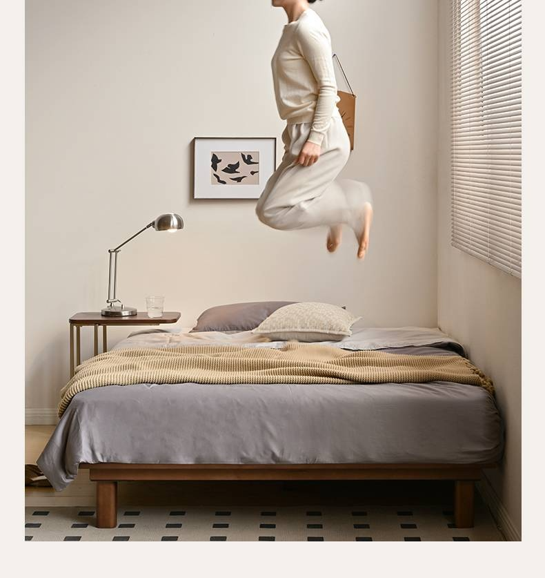 Beech Solid Wood Platform Bed, Headboard-Free Bed