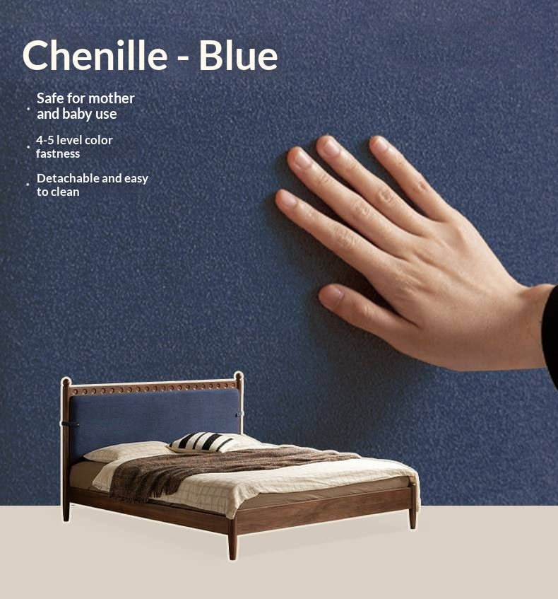 Black Walnut Solid Wood Bed — French Retro Style with Soft Backrest and Genuine Leather Upholstery