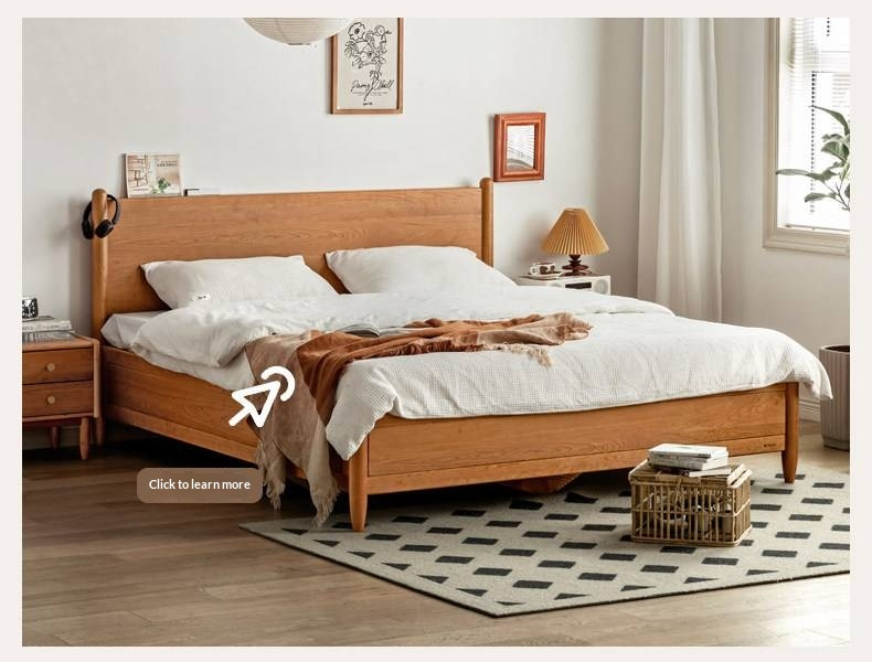 Black Walnut Solid Wood Adjustable Storage Bed with Flat Panel Headboard