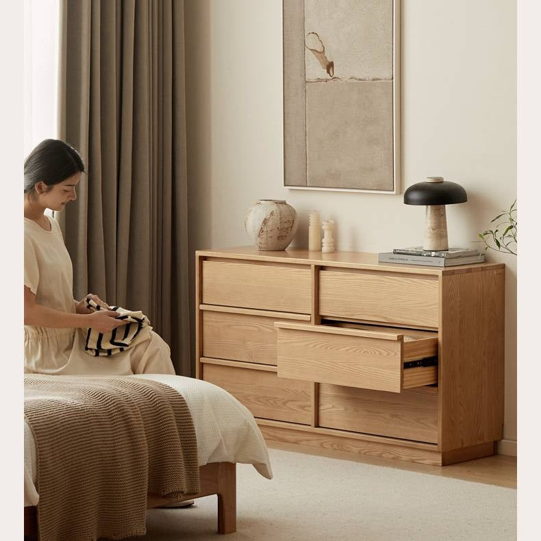 Ash, Oak Solid Wood Wabi-sabi Style Chest Of Drawers