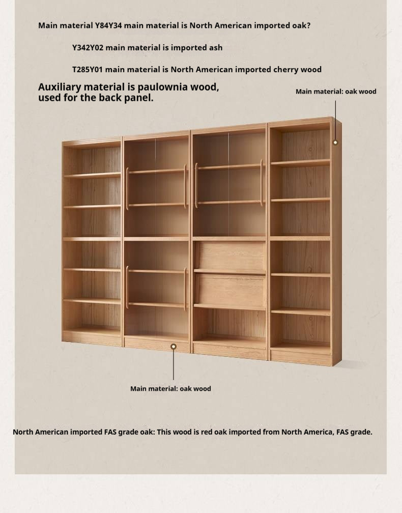 Ash, Oak, Cherry Solid Wood Bookshelf Integrated Wall-Mounted Minimalist