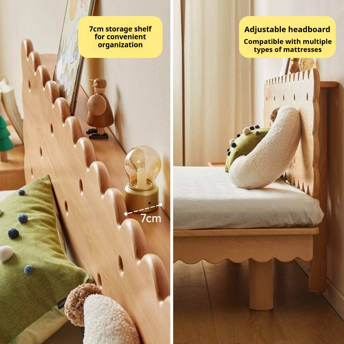 Beech Solid Wood Children's with Scalloped Frame Biscuit Bed